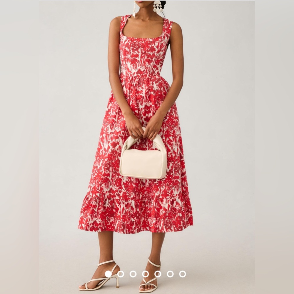 Aureta Anthropologie Dress. Size small. Square neck corset style midi dress.
